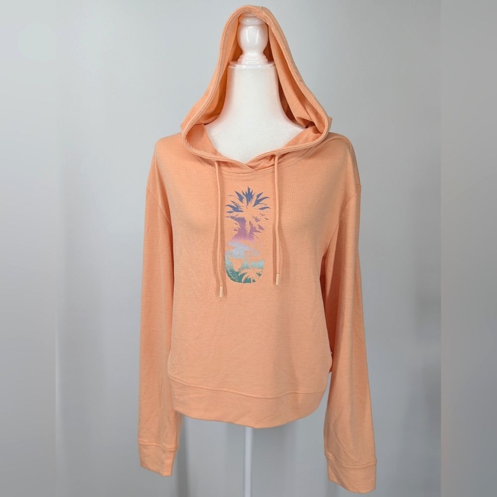 Reel Life Women's Peach Pink Long Sleeve Pineapple Margarita Hoodie Sweater XXL